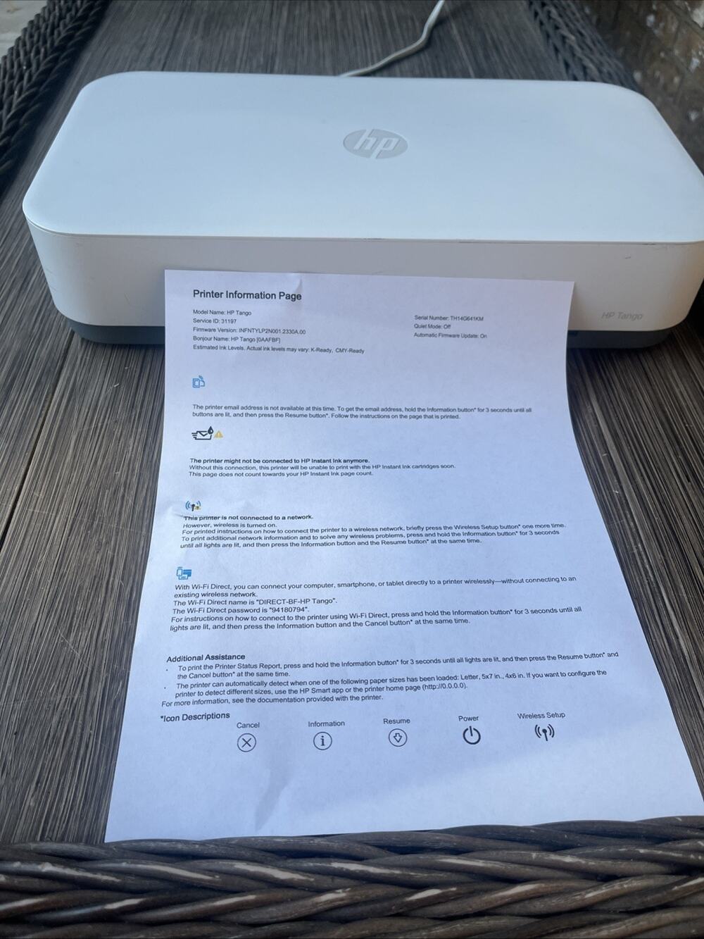 HP Tango Smart Wireless Printer SNPRC-1805-01- Tested & Wrks